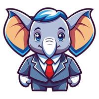 an elephant wearing a suit and on a white background tie on a white background vector
