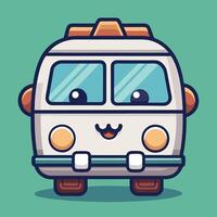 cartoon van with smiling face on green background vector