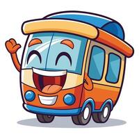 cartoon bus with happy face and waving hand vector