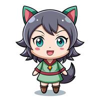 a cartoon character with green eyes and a cat ears vector