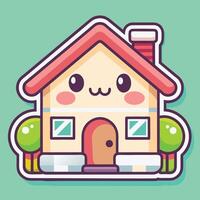 a cute house sticker with a cute face on a white background vector