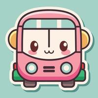 cute pink bus with eyes vector