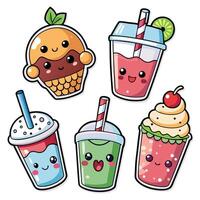 cute smoothie stickers set with different drinks vector