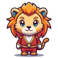 kawai chibi cartoon lion in a red suit vector