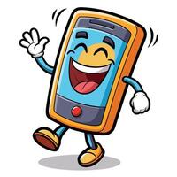 a cartoon mobile phone waving and smiling vector