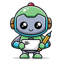 a cartoon robot holding a paper and pencil vector