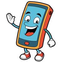 mobile phone cartoon character waving and smiling illustration vector