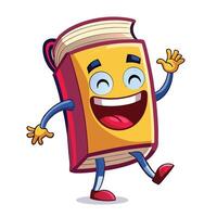 kawai cartoon book character running and waving vector