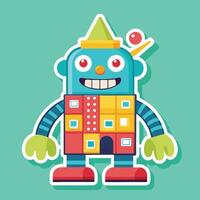 a cartoon robot with a red hat and a green shirt vector