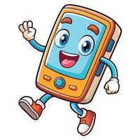 cartoon phone running and waving vector