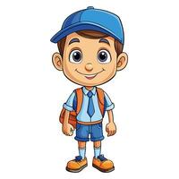 cartoon boy with backpack and school uniform on a white background vector