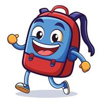 cartoon school bag character running with thumbs up vector