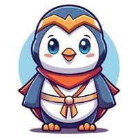 a cartoon penguin wearing a cape and holding a sword vector