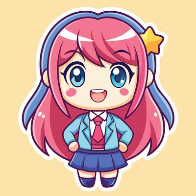 a cute anime girl with pink on a white background