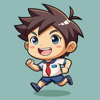 cartoon boy running in school uniform on a white background vector