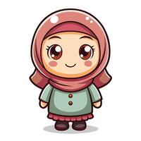 cartoon muslim girl in hijab on a white background on a white background vector