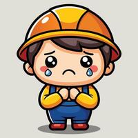 a cartoon boy wearing a hard on a white background vector
