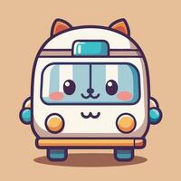 a cartoon bus with a cat face on it on a white background on a white background vector