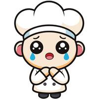 a cartoon chef crying with his hands folded on a white background vector