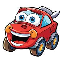 cartoon car with big eyes and smile on a white background vector
