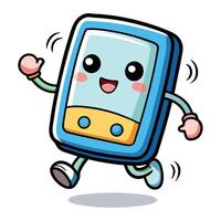 a cartoon phone running on a white background vector