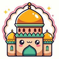 cartoon mosque with a smiling face kawai vector