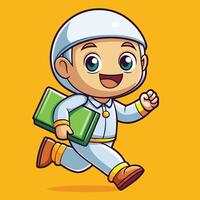 cartoon astronaut boy running with books vector