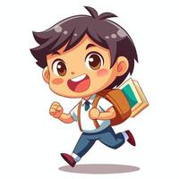 cartoon boy with backpack running and holding books vector
