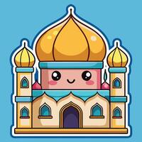 cartoon mosque with a gold dome and a smiling face vector