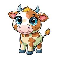cartoon cow with big eyes and vector