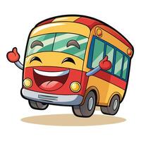 a cartoon bus with a happy face and thumbs up vector