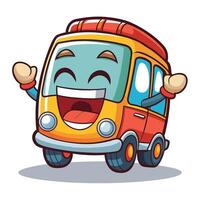 cartoon bus with happy face and arms vector