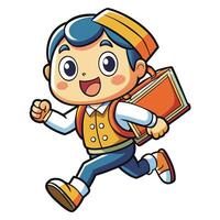 a cartoon boy running with a suitcase vector