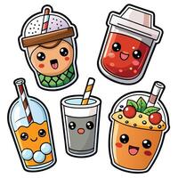 cute kawaii set on a white background vector