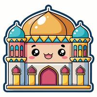 cartoon mosque with a smiling face on a white background vector