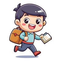 cartoon boy with backpack and book running vector
