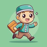 cartoon boy with a briefcase running vector