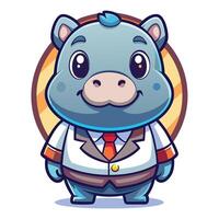 a cartoon hippo in a suit and vector