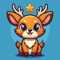 kawai cute deer with star on blue background vector