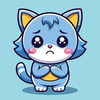 a cartoon blue cat with a sad expression vector