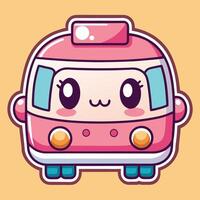 a cute pink bus with eyes and vector