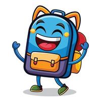cartoon backpack character with happy face and arms vector