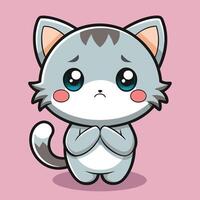 a cartoon cat with sad eyes on a pink background vector