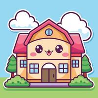 cute cartoon house with a smiley face on it vector
