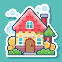 sticker with house and trees on blue background vector