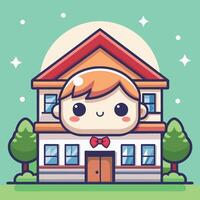 a cartoon boy with a bow tie and a house vector