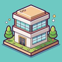 an illustration of a building with a tree in front of it vector