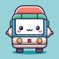 bus with a smiley face on it on a white background vector