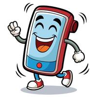 a cartoon cell phone running and smiling vector