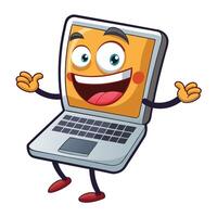 a cartoon laptop character with arms out and a smile vector